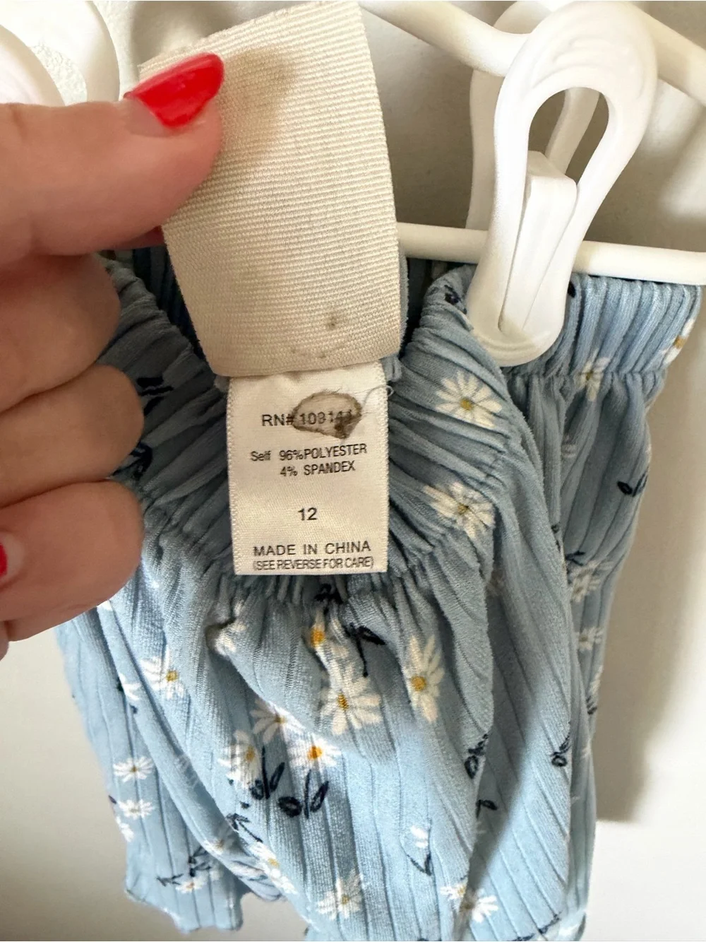 Lily Bleu Blue/White Floral Ribbed 2pc Top & Shorts Set Size 12 V-Neck